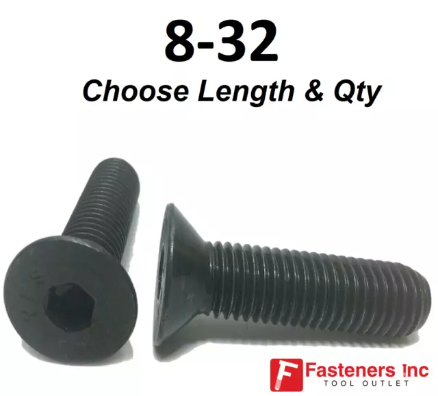 8-32 Flat Head Cap Screw Black Oxide Thread Socket (Choose Length & Qty)