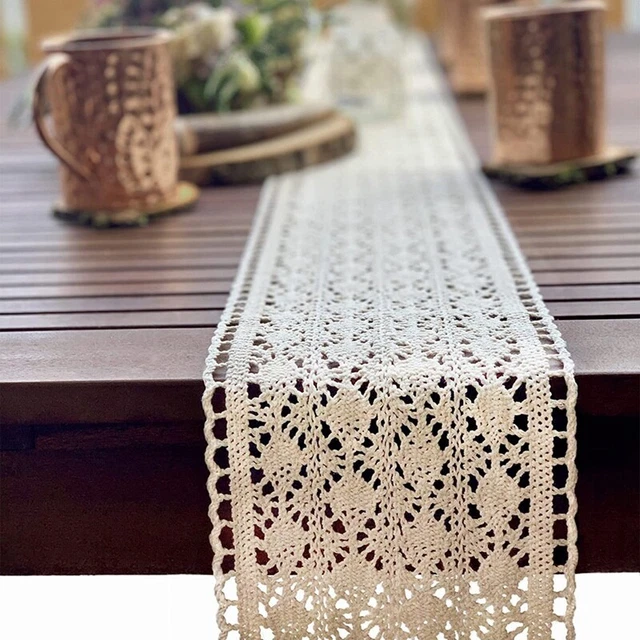 Tavolo Runner Macramè per Matrimonio Stile Boho Beige Crema (15x200 cm) Ta O1Y3