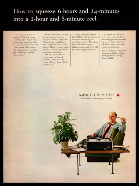 1968 AMOCO Chemicals Reel To Reel Tape Machines MCM Chair Desk Vintage Print Ad
