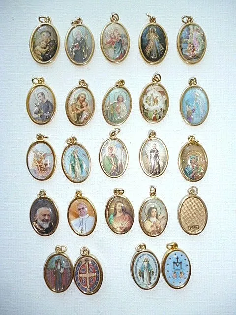 SAINTS MEDALS with Coloured Picture and Gold Highlights on a Gilt Medal