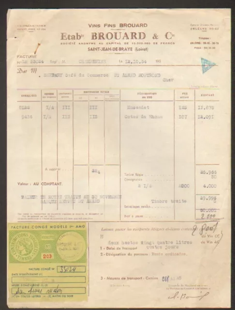 SAINT-JEAN-DE-BRAYE (45) VINS FINS "Ets. BROUARD & Cie" en 1954