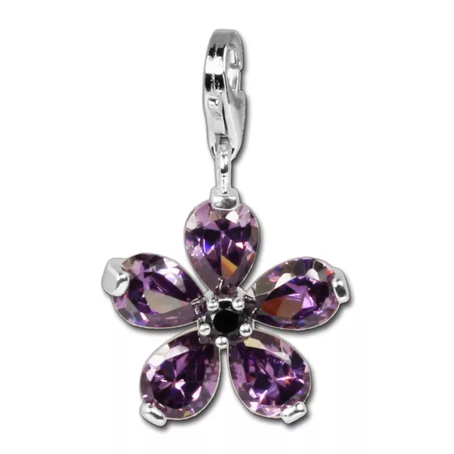 Silberdream Bijoux Charme 925 Véritable Pendentif en Argent Mauve Fleur Zircon