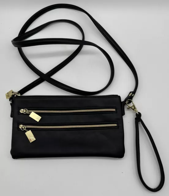 STYLE & CO Clean Cut Black Faux Leather Crossbody Bag Wristlet