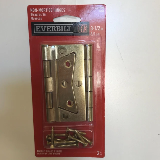 Everbilt  3-1/2" Bright Brass Non-Mortise Hinges 2-PK