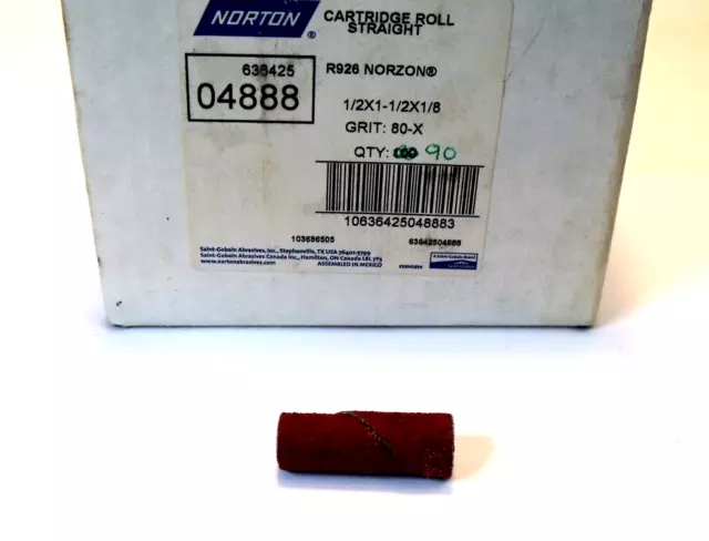 (90) NIB Norton 63642504888 Straight Cartridge Rolls: 1/2" x 1-1/2" x 1/8", 80-X