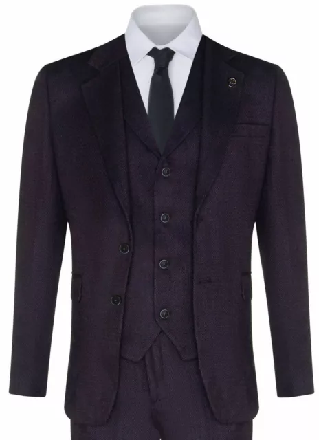 Mens Purple Plum 3 Piece Tweed Herringbone Suit Peaky Blinders Classic Tailored