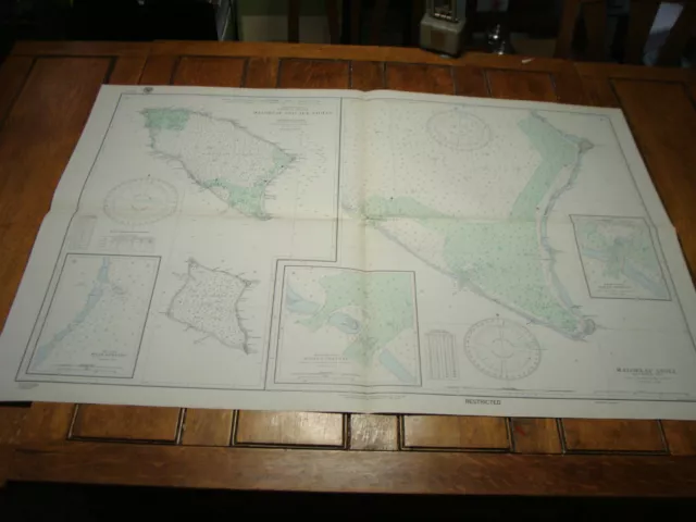 Vintage WW II Era Nautical Chart Map: Maloelap & Aur Atolls----RESTRICTED---