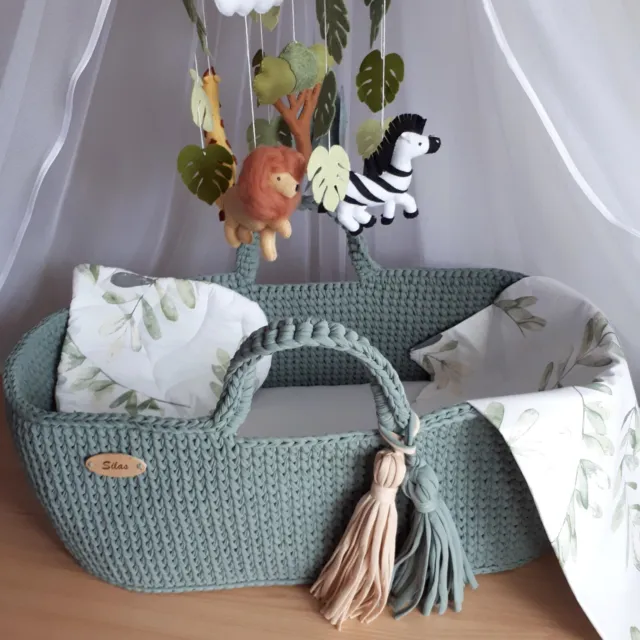 Green Moses basket with stand Baby bassinet Baby shower gift Baby photo props