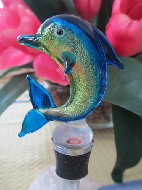 Turquoise Dolphin ~ Hand Blown Art Glass Wine Stopper