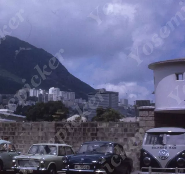 Sl68 Original slide 1967 Hong Kong " Richard Kan " VW Van skyline cars 502a