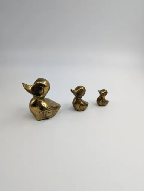 Vintage Brass Duck family set of three