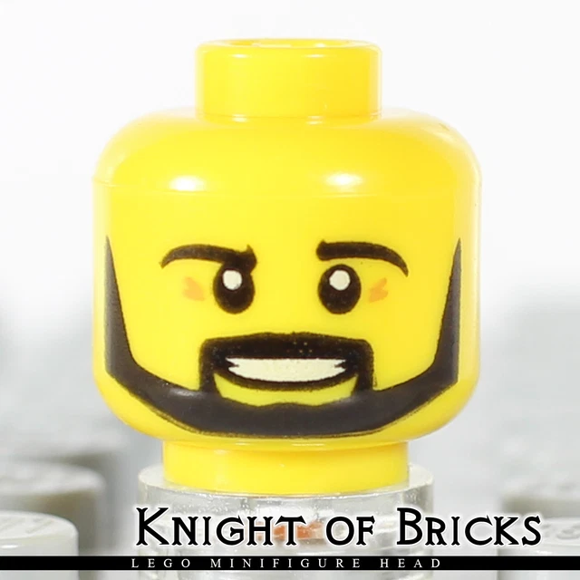 LEGO MINIFIGURE HEAD YELLOW Male Beard Black Angular Pupils Teeth