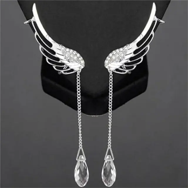 925 Sterling Silver Crystal Angel Wing Drop Earrings Stud Jewellery Womens Gift