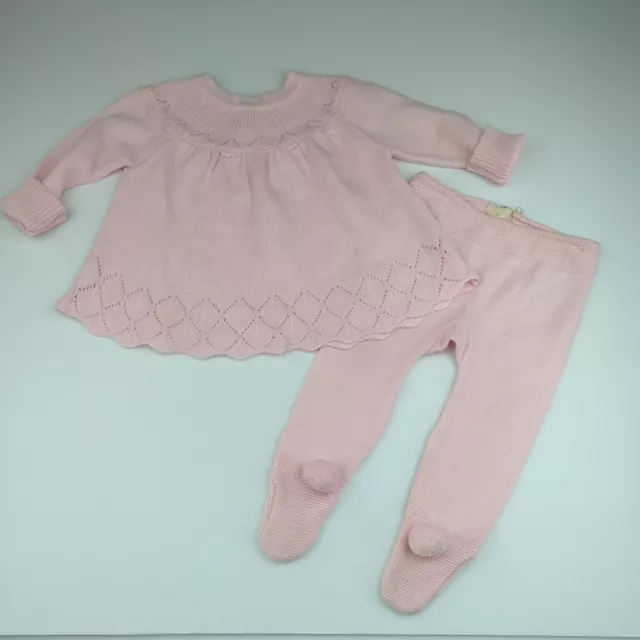 Baby Vintage Pink Knitted Jumper Pants Set Size 6-12 Months Made in Australia