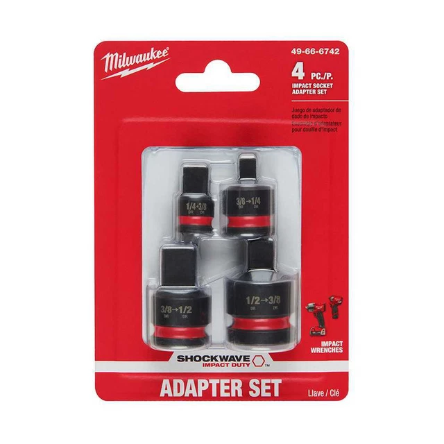 Milwaukee 49-66-6742 4-Pc. SHOCKWAVE 1/4 in. - 1/2 in. Drive Socket Adapter Set