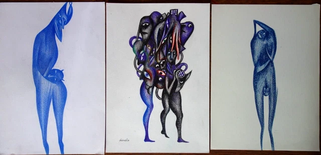 Peinture Sur Toile Art Brut Outsider - Signée APA Hugo PNG - 2012 - Dessin Unique