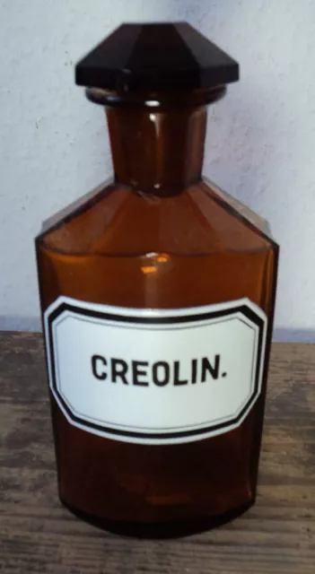 altes Apothekerglas Flasche Apotheke emailliert #06 CREOLIN.