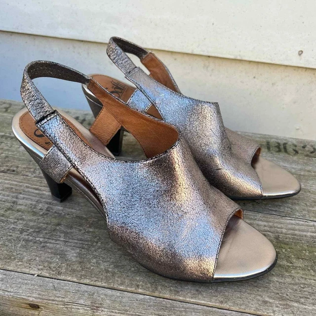Sofft Silver Metallic Flake Slingback Mule Heels 7 1/2 M