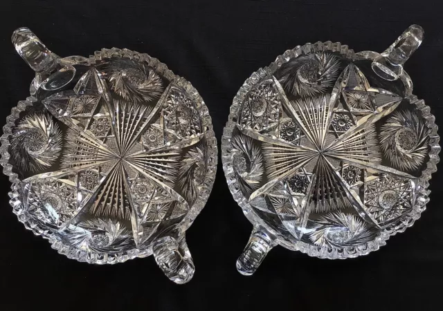 Kruth Cut Glass American Brilliant Ozone Lg Two Handled Bowls c 1905 David Walsh