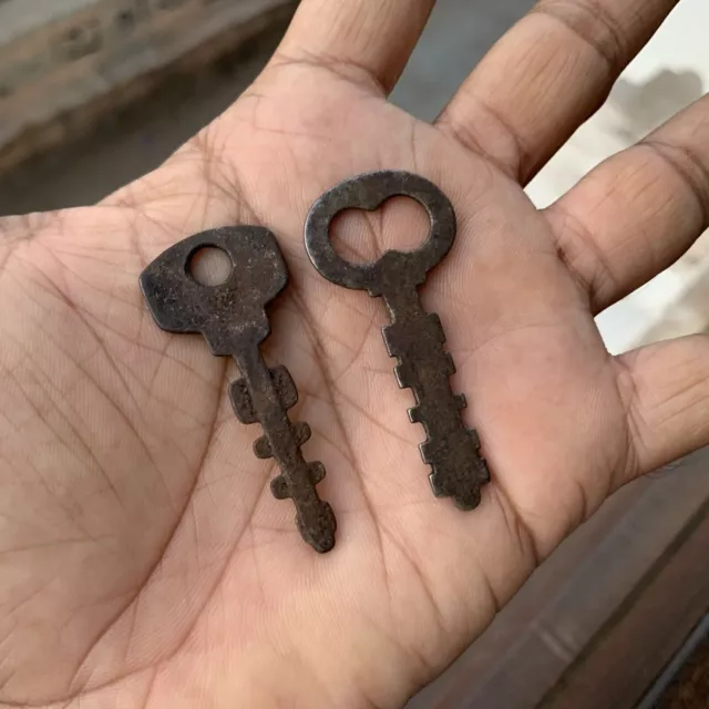 Iron padlock lock Ornate rustic key rich patina, pair old or antique