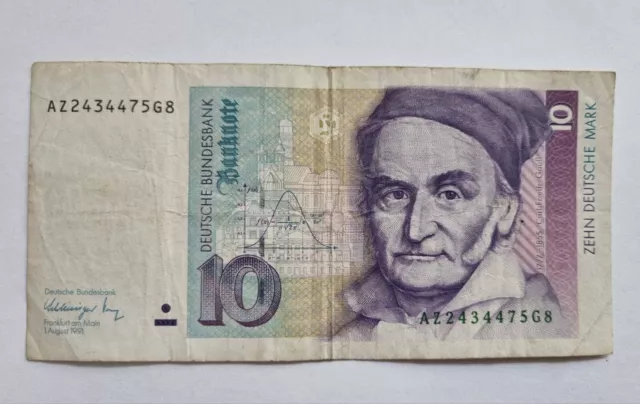 10 DM Schein 10 Deutsche Mark BRD Original Banknote Geldschein 1. August 1991