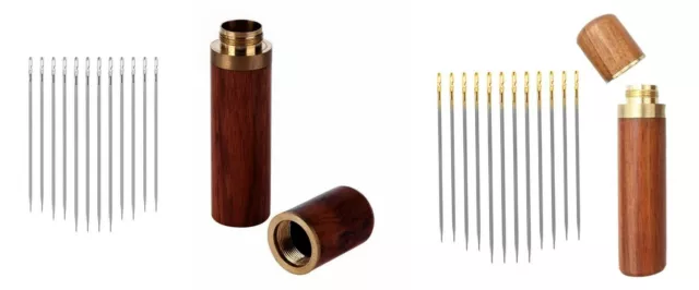 Self Threading Sewing Needles Set with Wooden Storage Pot