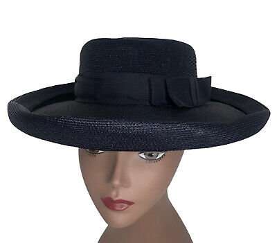 Vintage wide brim blue straw hat by Norman Durand