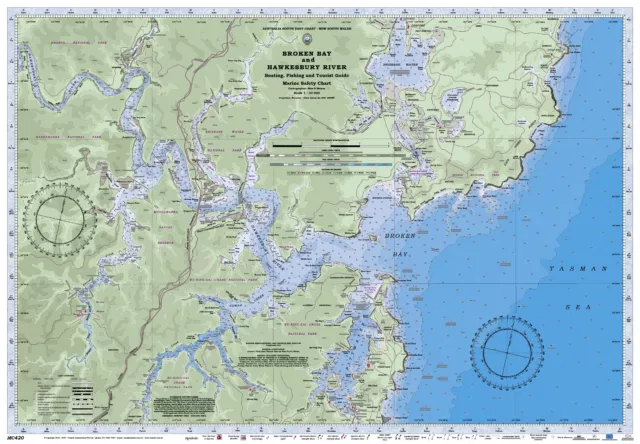 Boating, Fishing, NSW Marine Safety Chart- BROKEN BAY & HAWKESBURY RIVER + BONUS