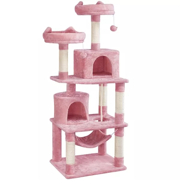 Rascador para Gatos de 158 cm para Gatos Adultos Torre de Gatos Juego Rosa