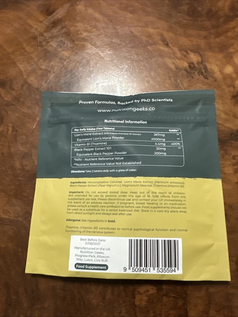NUTRITION GEEKS LIONS Mane Focus+ Easy Swallow 180 Vegan Tablets £12.93 ...