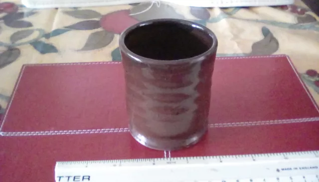Earthenware Studio Pottery Brown Glazed Vase/Beaker 2.75" Dia. Mark Lw