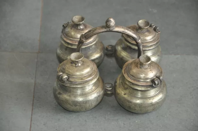 Old Brass Handcrafted 4 Compartment Solid Spice Powder Box