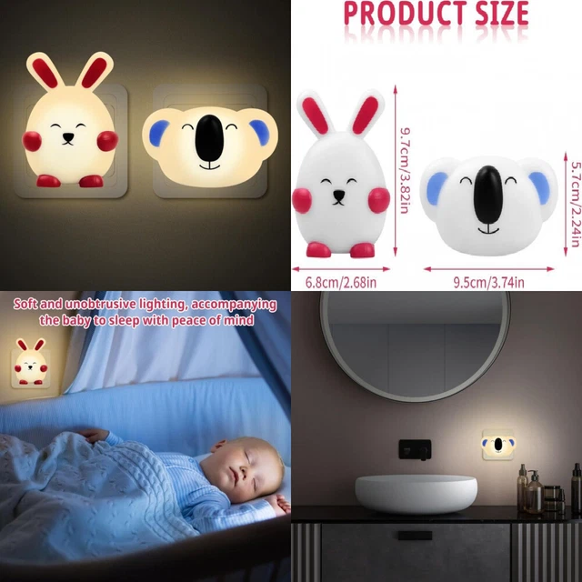Jinlaili 2 Pezzi Lucina Notte Neonat,Presa di Luce Notturna con Sensore...