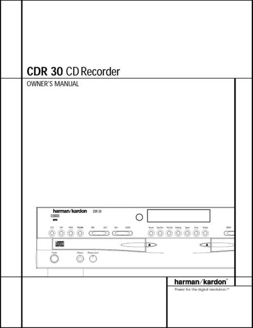Harman Kardon CDR-30 CD Recorder Owner's Manual -32lb paper & heavyweight covers