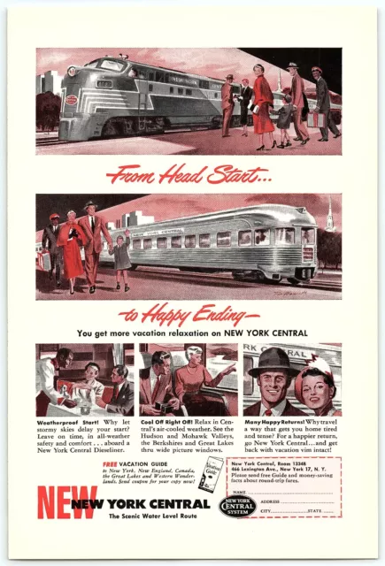 1940s NEW NEW YORK CENTRAL RAILROAD HEAD START TO HAPPY ENDINGS PRINT AD Z4333