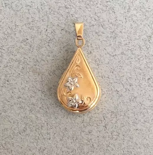 VINTAGE 9ct GOLD PHOTO LOCKET hinged pendant hallmarked teardrop yellow