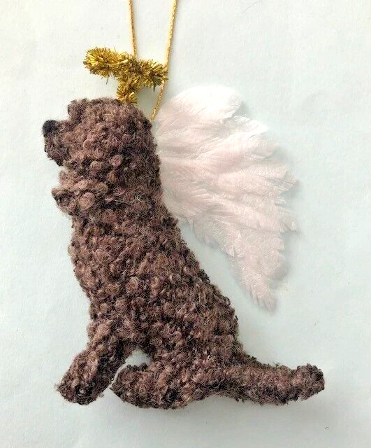 IRISH WATER SPANIEL  ANGEL with HALO - PART NEEDLE FELTED DOG