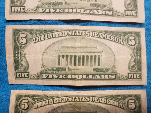 (3) 1934 a and d - Five Dollar Silver Certificate $5 Bill Blue Seal Note 4