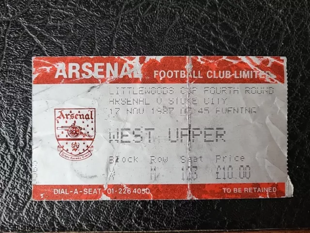 Ticket Stub Arsenal V Stoke City Littlewoods League Cup 4th Round 1987 / 1988