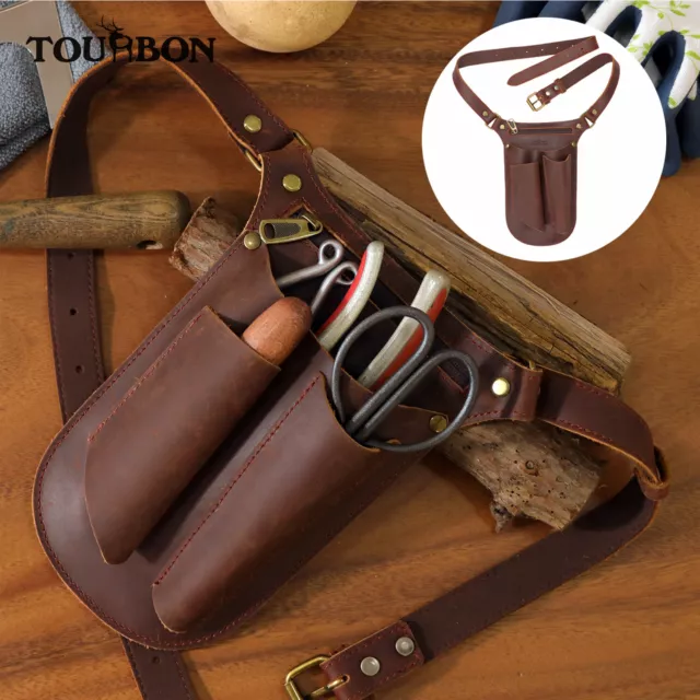 TOURBON Garden Tools Organizer Belt Holster Leather Florist Utility Waist Bag