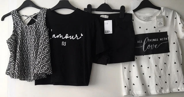 Pantaloncini in twill neri H&M nuove etichette e top prk & River Island exc U 9-10 anni