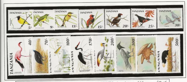 Tanzania 1990-91 Birds definitives set of 15 sg.804-15  MNH