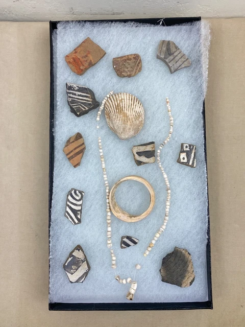 Ancient Anasazi Pottery with Shell Necklace and Bracelet