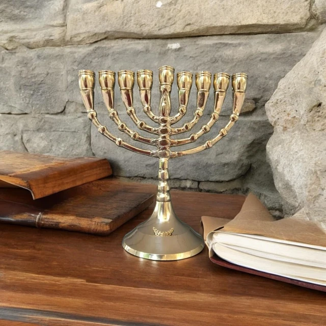 Bougeoir De Hanoukka 9 Branches En Alliage - Décoratif Judaïca - 19,5x16,5x7,5 Cm - Pour Fête Juive, Décoration Intérieure