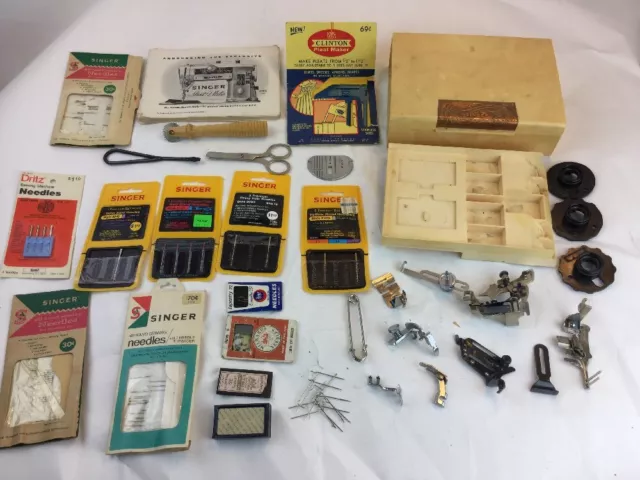 ** Gran Lote de Piezas de Máquina de Coser Vintage Misc Accesorios Estuche Cantante Agujas