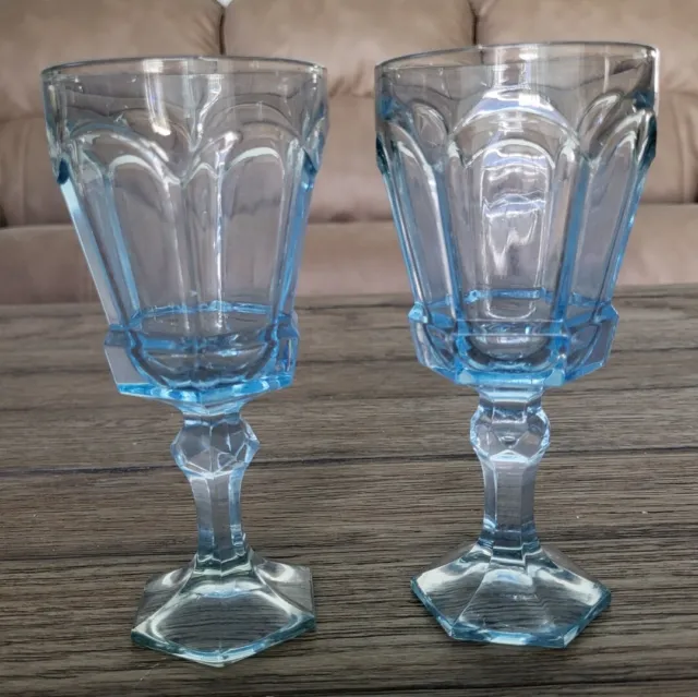 2~Fostoria ~ Virginia ~ Light Blue Elegant Glass Water Goblets💙