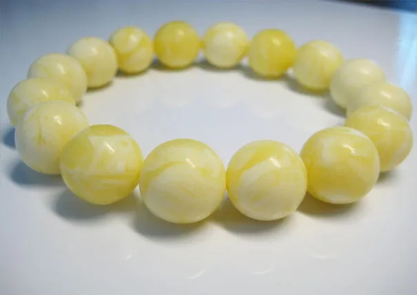 Massive Genuine Yellow White Amber Round Beads Baltic Amber Bracelet 21 gr. !!!