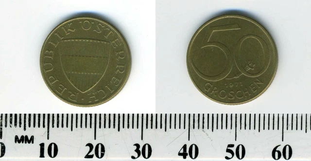 Austria 1971 - 50 Groschen Aluminum-Bronze Coin - Austrian Shield