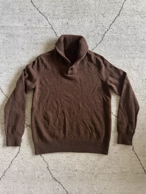 J Crew L Brown/Auburn Marled 100% Lambswool Shawl Collar Wool Sweater Large