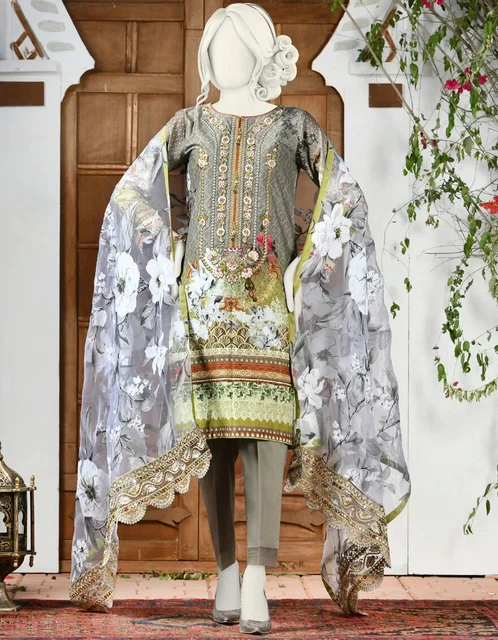 Originale Junaid grigio marmellata ricamato shalwar kameez S Uk10